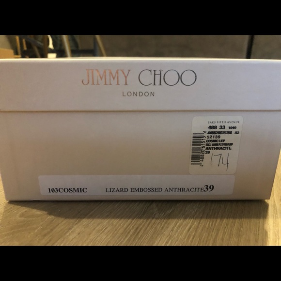 Jimmy Choo Lizard Emobssed Anthracite Platform Pumps - Picture 3 of 5